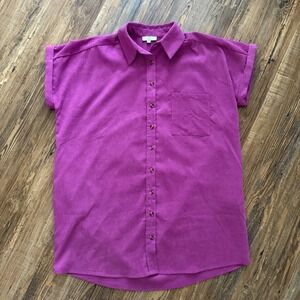 Entro Corduroy Shirt Dress Womens Large Magenta Pink Oversized Mini Short Sleeve